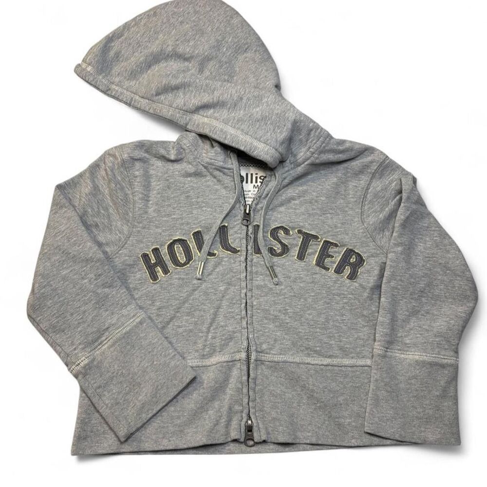 Vintage Y2K Hollister Full Zip Hoodie Crop M Spellout Grunge Prep